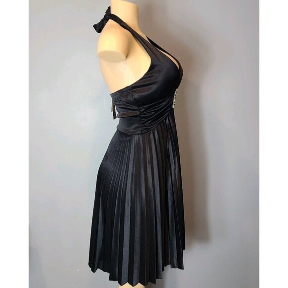 Vtg Y2K Speechless Halter Pleated Dress Size Small Black Babydoll Satin Gatsby - Picture 4 of 12